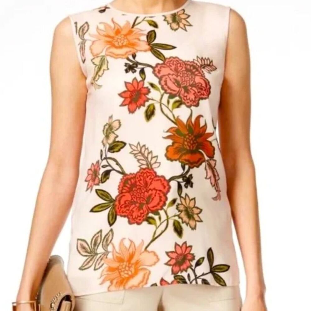 Vince Camuto Floral Print Blush Pink Sleeveless Top for Women Size XS